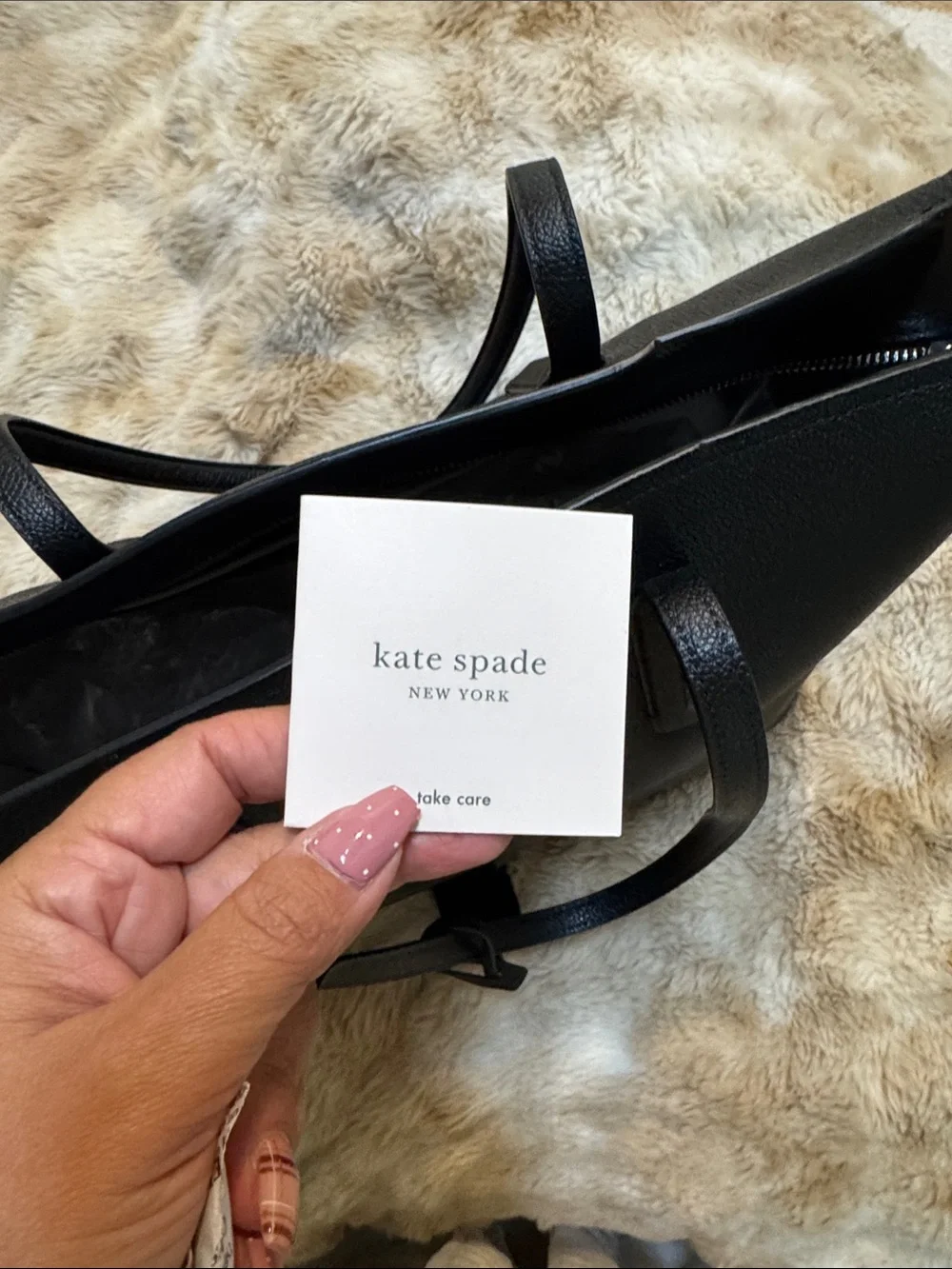 kate spade Black Pebbled Leather Tote with Luggage Tag